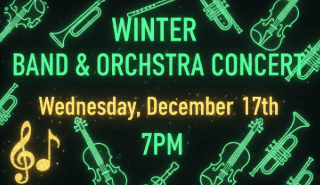 Winter Band & Orchestra Concert - Don’t miss the Eyer Winter Band & Orchestra Concert on Wednesday, December 17th at 7 PM in the Eyer Auditorium! Come celebrate the talent and hard work of our students, all families and the public are welcome!
